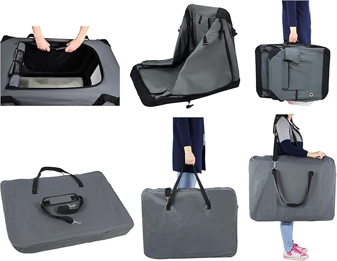 EliteField 4-Door Folding Soft Dog Crate with Curtains, Carrying Bag and Fleece Bed (2 Year Warranty), Indoor & Outdoor Pet Home (36" L x 24" W x 28" H, Gray+4 Door Curtains)