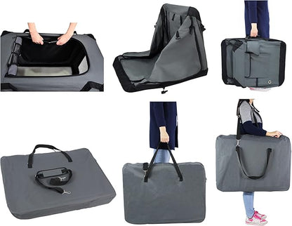 EliteField 4-Door Folding Soft Dog Crate with Curtains, Carrying Bag and Fleece Bed (2 Year Warranty), Indoor & Outdoor Pet Home (36" L x 24" W x 28" H, Gray+4 Door Curtains)