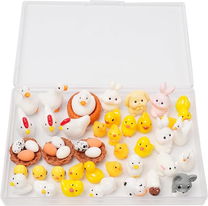 48pcs Mini Resin Animal Styles Tiny Resin Animals The Little Chicken Family Rabbit, Sheep, Cow, Big Duck, Yellow Duck, Duck, Egg, Chicken coop