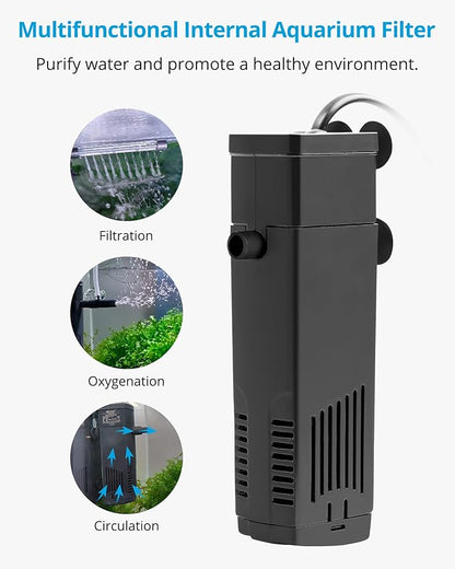 NICREW Aquarium Internal Filter, Submersible Power Filter with Multiple Function for Fish Tanks 2 to 5 Gallon, 40 GPH, 3.5W