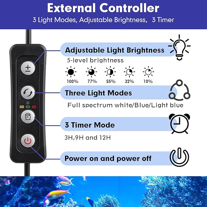 hygger 36W Saltwater Aquarium Light, Reef Light for Corals with Timer Adjustable Color and Brightness, Fish Tank Light with Controller for Marine Aquarium LED 16 to 20-Inch