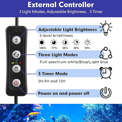 hygger 36W Saltwater Aquarium Light, Reef Light for Corals with Timer Adjustable Color and Brightness, Fish Tank Light with Controller for Marine Aquarium LED 16 to 20-Inch