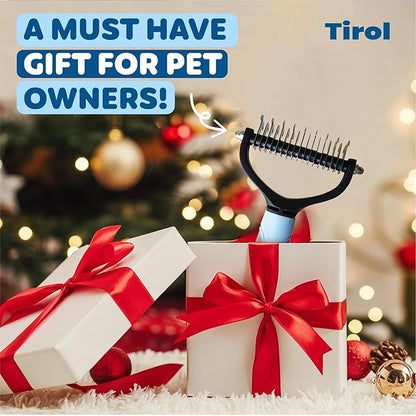 TIROL SUPPLIES Original Pet Grooming Rake - Ergonomic Non-slip Undercoat Rake for Dogs & Cats - Double-Sided Deshedding Dematting Tool - Extra-Wide Deshedding Dog Brush for Long Hair