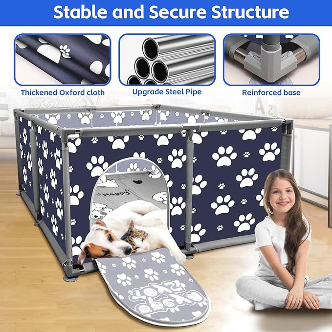 2025 Upgraded Whelping Box for Dogs,24.8’’Extra Tall Dog Whelping Pen with Whelping Pad,Dog Whelping Supplies for Large Small Breed Dogs(47" Dia.x24.8 H) (Dark Blue)