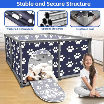 2025 Upgraded Whelping Box for Dogs,24.8’’Extra Tall Dog Whelping Pen with Whelping Pad,Dog Whelping Supplies for Large Small Breed Dogs(47" Dia.x24.8 H) (Dark Blue)