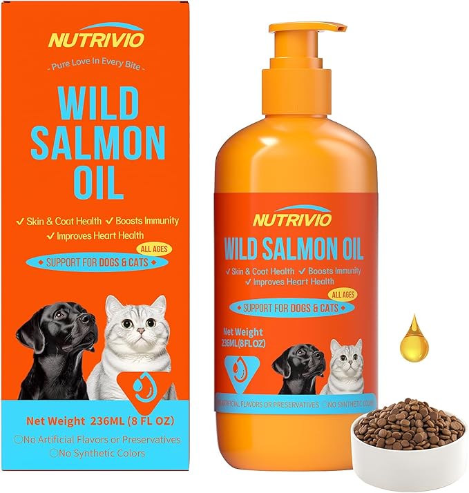 Wild Alaska Salmon Oil for Dogs & Cats Fish Oil Omega 3 Supplements with EPA & DHA for Skin & Coat, Immune, Brain, Joint and Heart Health, Dog & Cat Fish Oil Supplements 236mlï¼8fl ozï¼