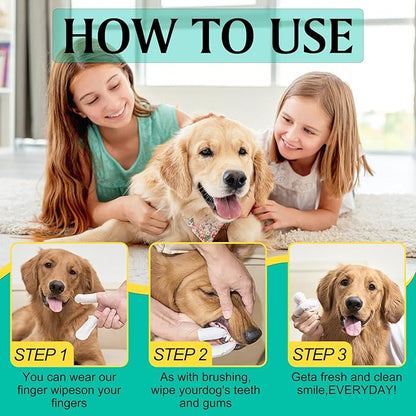 Dog Teeth Cleaning Wipes, Teeth Cleaning Wipes for Dogs & Cats, Remove Bad Breath by Removing Plaque and Tartar Buildup No-Rinse, Dog Finger Toothbrush, Veterinarians Recommend Disposable Pet Wipes