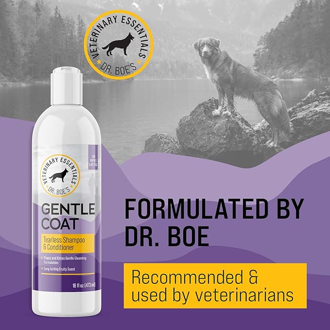 Dr. Boe's Veterinary Essentials GentleCoat Tearless Shampoo and Conditioner  Puppy and Kitten Soap-Free Formula  Grooming Supplies  All Natural, Aloe Vera & Gentle Proteins  16 Fl Oz.