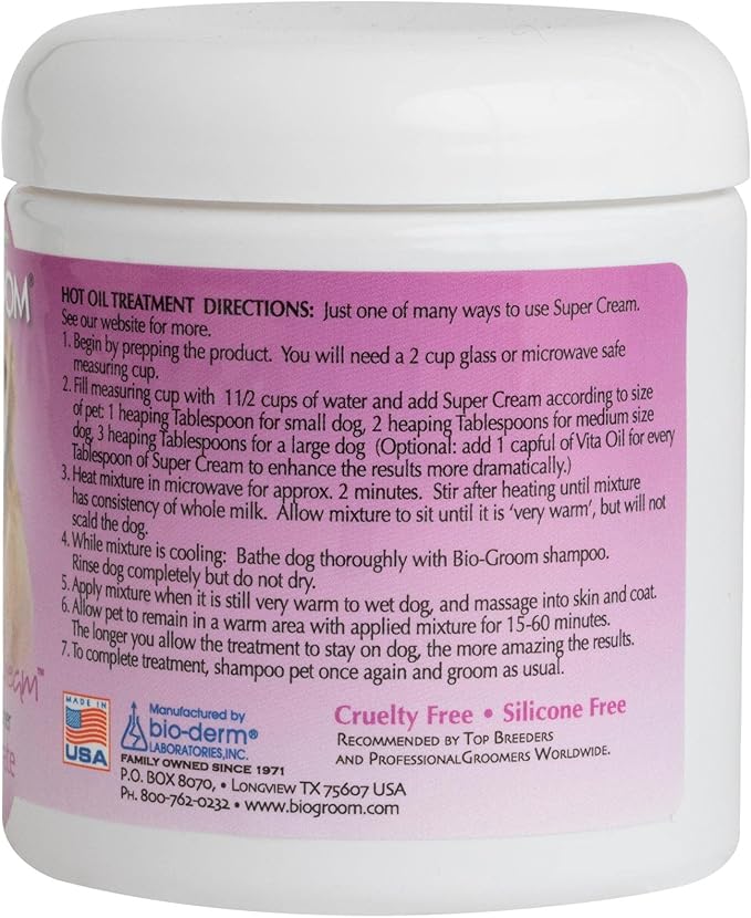 Bio-Groom Super Cream Dog Conditioner - Concentrated Coat Conditioner, Dog Bathing Supplies, Puppy Wash, Cat & Dog Grooming Supplies for Sensitive Skin, Cruelty-Free, Made in USA - 8 fl oz 1-Pack