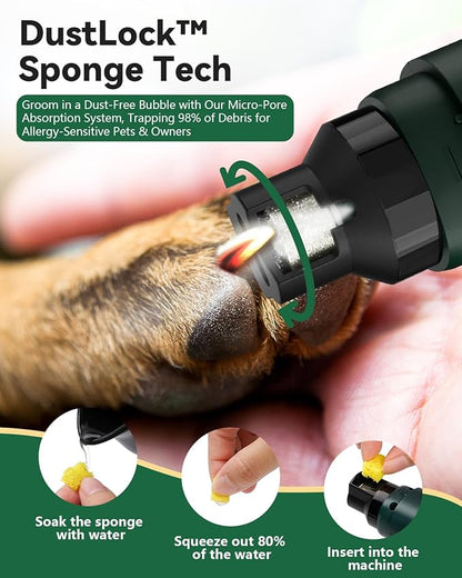 weini Dog Nail Grinder Upgraded-Professional 5-Speed Electric Rechargeable Pet Nail Trimmer Painless Paws Grooming & Smoothing, Sponge Dust Collection for Small Medium Large Dogs&Cats,Green