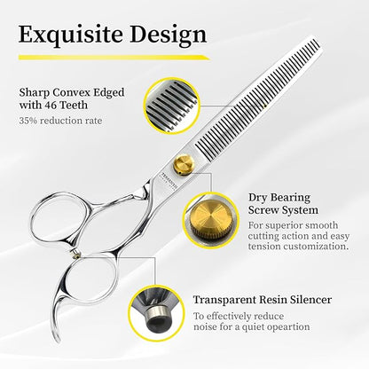 Dog Grooming Scissors, 7.0" 46 Teeth Thinning Shears, Premium Stainless Steel, Safety Rounded Tip & Offset Handles for Precision Trimming Dogs, Cats, Pet at Home