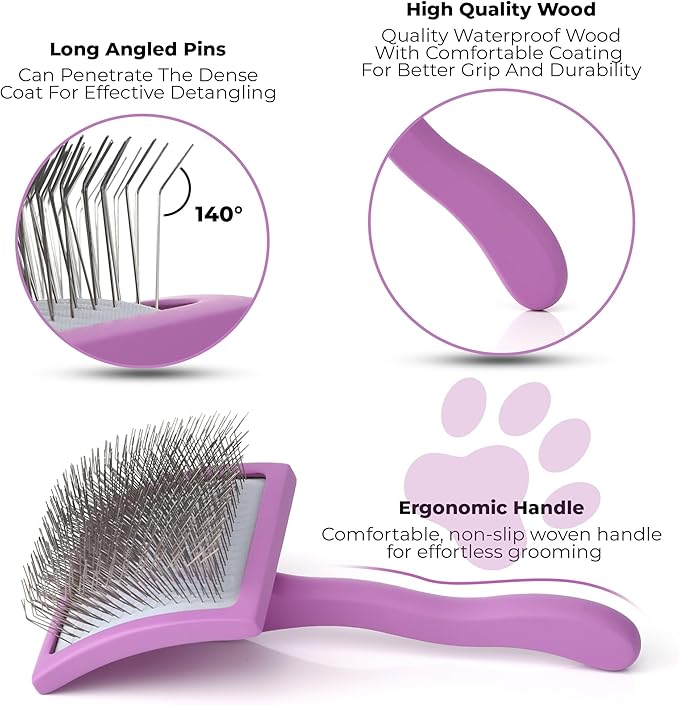 POODLIE Slicker Brush for Dogs - Detangling Dog Brushes for Grooming with Soft Bristles & Long Pins - Professional Cat Deshedding Tool to Removes Tangles & Dirt (Large)