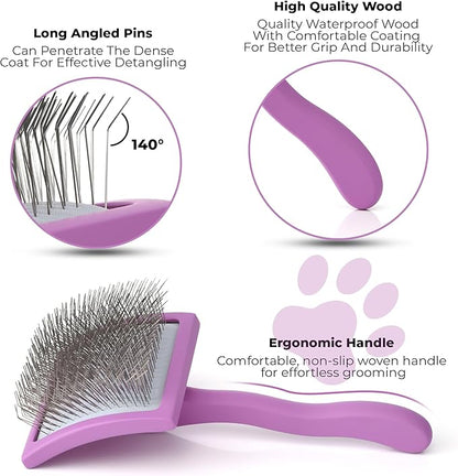 POODLIE Slicker Brush for Dogs - Detangling Dog Brushes for Grooming with Soft Bristles & Long Pins - Professional Cat Deshedding Tool to Removes Tangles & Dirt (Large)