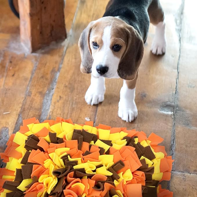 Pet Snuffle Mat for Dogs, Dog Feeding Mat, Nosework Training Mats for Foraging Instinct Interactive Puzzle Toys (Orange&Yellow&Brown)