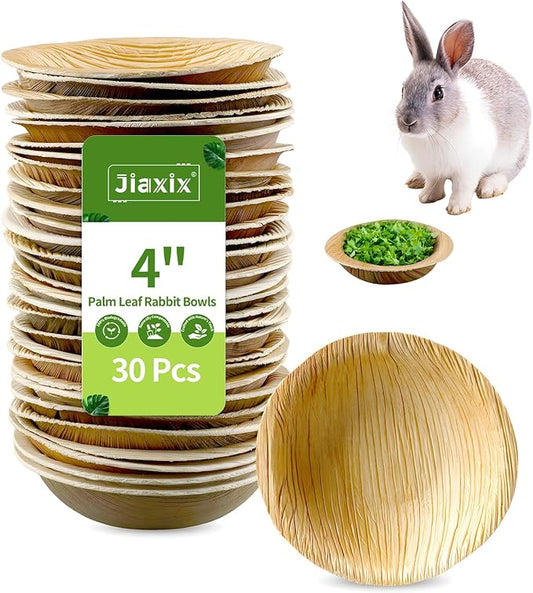 30 Pcs Disposable Palm Leaf Bowls 4 inch Bowl for Rabbits, Compostable Like Bamboo Bowls Disposable Bowl Bunny Chew Toys Chewable Dish for Rabbits & Bunnies,Small Pets