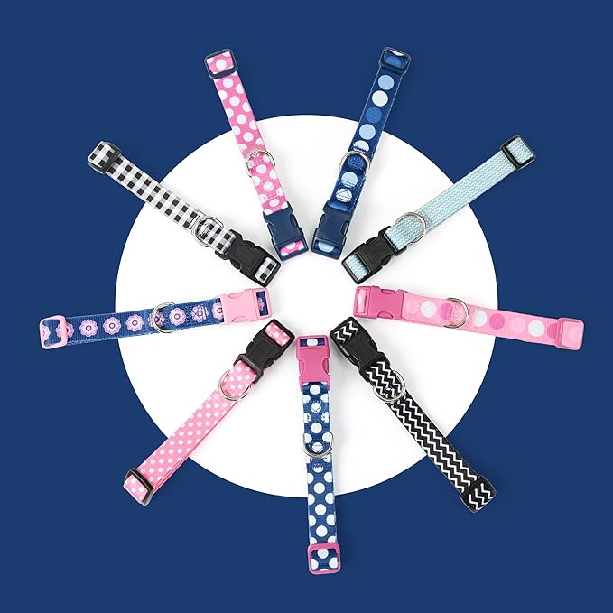 Mile High Life Dog Collar | Cute Puppy Collars | Lightweight Girl Dog Collar | Soft Boy Dog Collars | w Geometric Plaid Wave Line Pattern (Black Plaid, Medium)