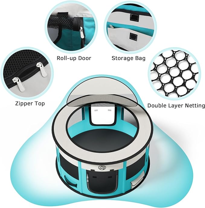 Dog Playpen Puppy Play Pen Indoors Pet Crate Small Dog Cage Portable Foldable Cat Kennel for Kitten Hamster Rabbit Bunny Guinea Pig with Collapsible Food Bowl Carrying Case