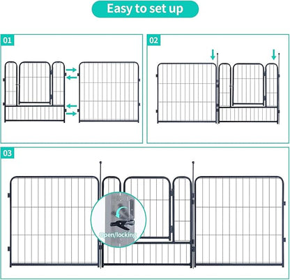 Dog Playpen,Portable Outdoor Dog Fence, Dog Playpen for Large/Medium/Small Dogs, Dog Fences for The Yard,with Doors Foldable Metal (24 Panels, 45 inch)
