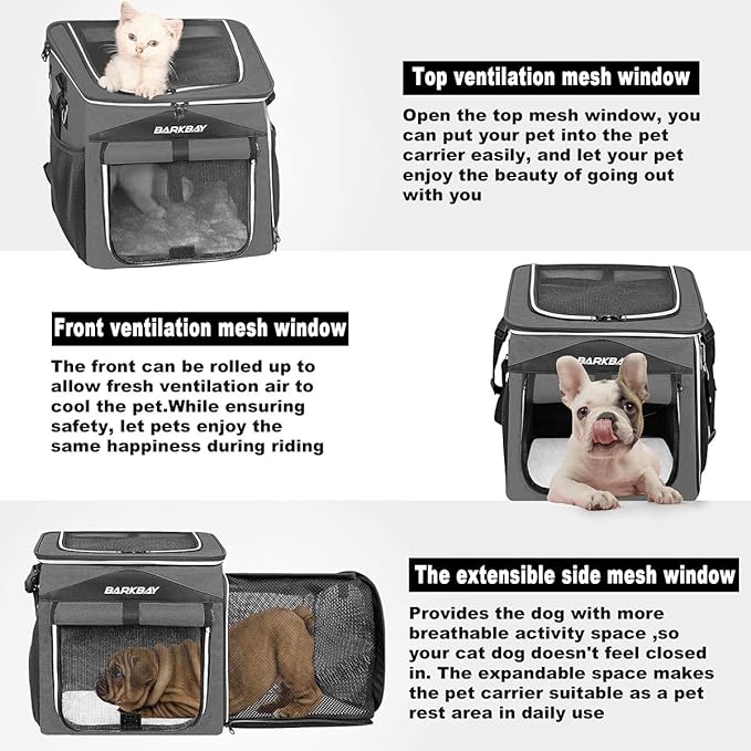 Dog Bike Basket Carrier, Expandable Foldable Soft-Sided Dog Carrier, 2 Open Doors, 5 Reflective Tapes, Pet Travel Bag,Dog Backpack Carrier Safe and Easy for Small Medium Cats and Dogs(Black)