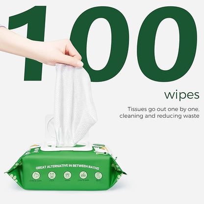 Dog Wipes, 100 Count Pet Grooming Wipes, Conditioning Shine Coat, Cleaning and Deodorizing, Pet Wipes for Dogs & Cats, for Sensitive Skin (Aloe Vera)