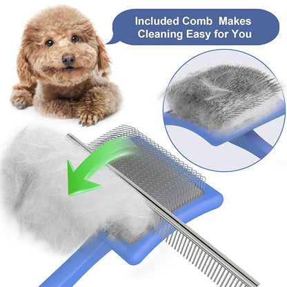 Wouble Slicker Brush for Dogs,Large Dog Brush for Grooming, Doodles Brush for Poodles, Goldendoodles and Labradoodles,Easy to Remove Tangles, Mats and Fluff- Blue