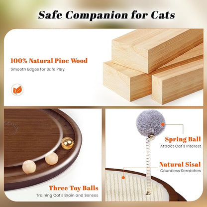Cat Scratcher, Cat Natural Sisal Scratching Pad, Kitten Interactive Toy with Ball Track Spring Ball for Chasing Hunting Mental Physical Exercise Puzzle