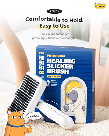 [PETHROOM] Healing Slicker Brush | Pet Brush | Dogs & Cats | Goldendoodle Brush | Coated Tips for Gentle Grooming | Dog Brush for Shedding | Long-Haired or Curly-Haired Dogs, White & Yellow