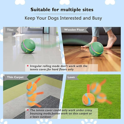 Dog Balls,The 3rd Generation Interactive Toys for Puppy/Small/Medium/Large Dogs,Improved Dog Rolling Effect Tennis Ball with Strap, Tough Motion Activated Automatic Moving Dog Toys (Green)