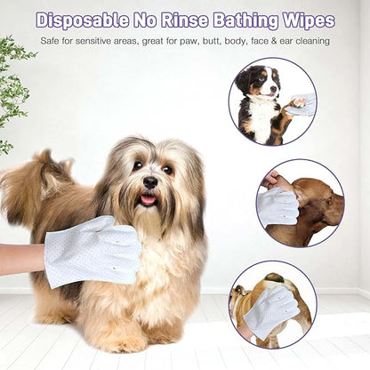 30 PCS Dog Wipes Extra Thick Pet Cleaning and Deodorizing Bath Wipes for Dogs & Cats Rinse Free Grooming Gloves with Bump Embossing for Paws, Butt, Face and Fur