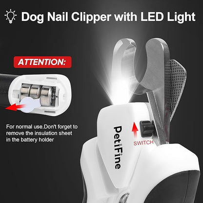 PetiFine LED Dog Nail Clippers with Light, Dog Nail Trimmer with Safety Guard & Nail File, Razor Sharp Blades, Pet Nail Trimmer/Clipper for Large & Medium Breeds (Batteries-Included)