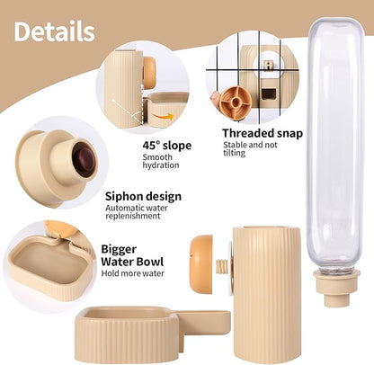 20oz Rabbit Water Dispenser, Small Animal Water Bottle No Drip for Guinea Pig, Rabbit, Gravity Cage Pet Water Dispenser for Cats Puppy Ferret (Khaki)