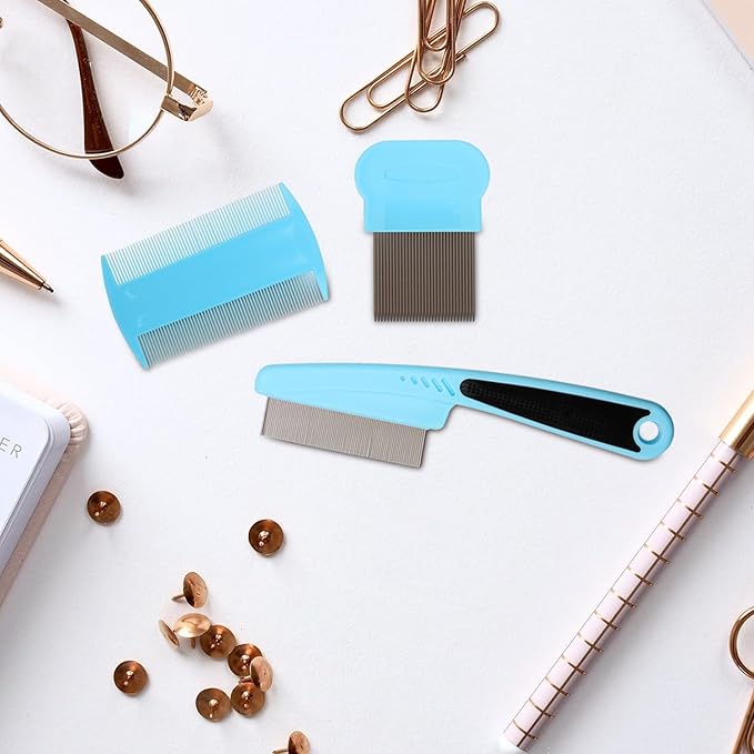 3 Pack Flea & Lice Combs for Dogs, Cats & Small Pets - Grooming Tool for Eye Tear Stains