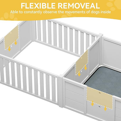 DWVO Whelping Box for Dogs Puppies: 78" x 39.4" x 17.7" Indoor 3-in-1 Dog Pen with Waterproof Mat and 2 Dividers for Small and Medium Dog Breeds (White)