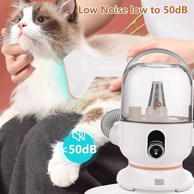 Dog Hair Vacuum & Pet Grooming Kit, 5 in 1 Pet Grooming for Dogs Cats, 2L Large Capacity Pet Hair Vacuum, Low Noise Dog Hair Vacuum for Shedding Pet Hair, Home Cleaning, White