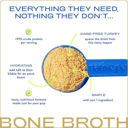 Native Pet Bone Broth for Dogs and Cats - Turkey Bone Broth Powder Dog Food Toppers for Picky Eaters - Provides Extra Nutrition for Joint Strength, Immune Support & Heart Health - 192 Scoops