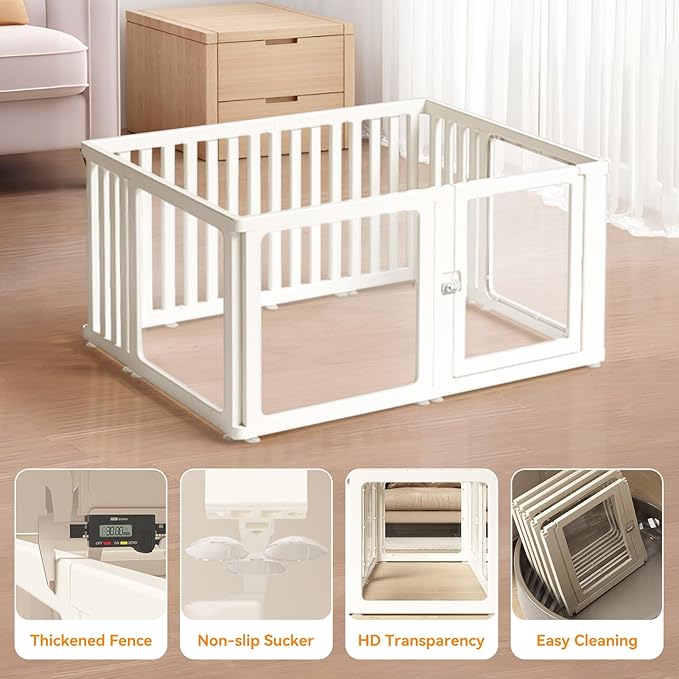 Dog Fence Pet Playpen, Clear Dog Playpen, Easy to Install and Remove Dog Playpen and Kennel Playpen, Suitable for Dogs, Cats, Rabbits, Indoor pet playpen with Transparent Panels（10 Panel）