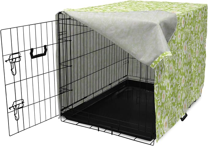 Ambesonne Botanical Dog Crate Cover, Abstract Pattern with Floral Details Spring Beauty Blossom, Easy to Use Pet Kennel Cover for Medium Large Dogs, 42 Inch, Apple Green Pale Orange