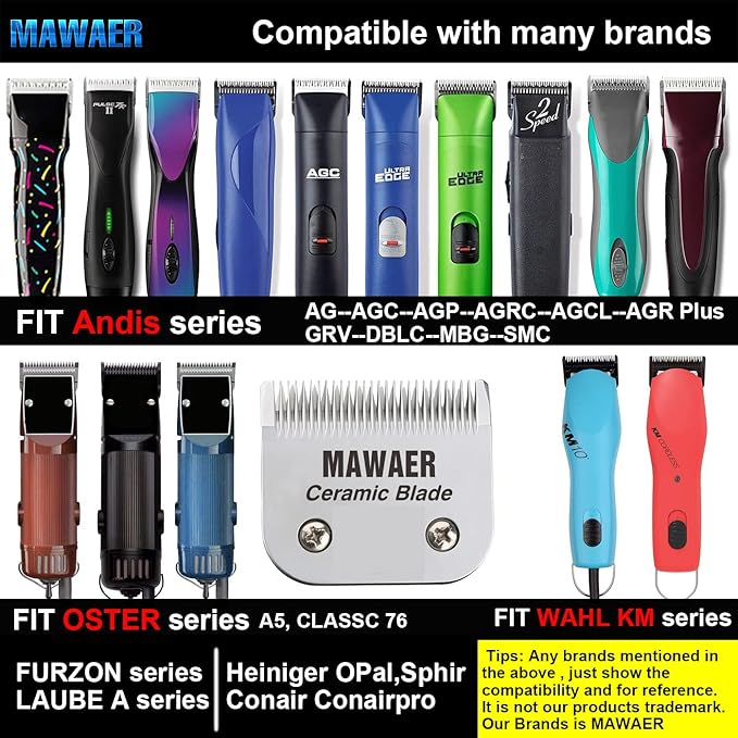 9.5mm Pet Clipper Replacement Blade for A5 Style Detachable Pet Clipper with Ceramic Blades + 440C Stainless Steel fit Most Andis, Oster, Wahl A5 Clippers (3/8 Inch-9.5mm)