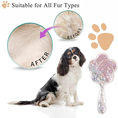 Soft Dog Brush for Small Dogs | Gentle Puppy Brush for Yorkies, Shih Tzus, Maltipoos & Maltese | Pet Hair Removal with Soft Bristles | Dog Brush for Shedding (Glitter Pink)