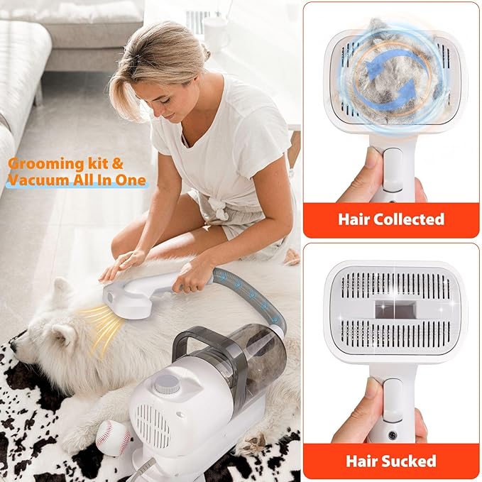 Dog Hair Vacuum & Grooming Kit, 2L Large Capacity for Shedding Grooming Hair, Grooming Kit Including 12 Tools for Dog Dogs Cats and Other Animals