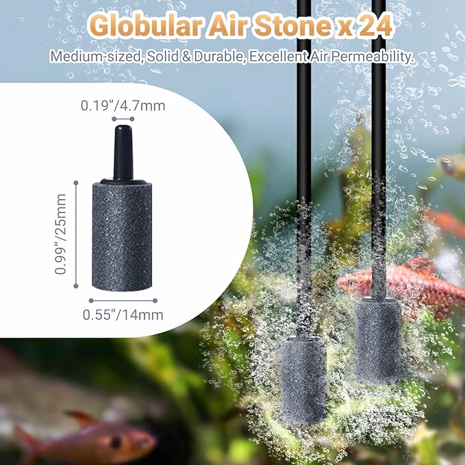 24 Pack 0.99 Inch Aquarium Air Stones, Long Lasting Aerator Oxygen Diffuser Aquarium Bubble Stone, Air Pump Accessories for Aquariums, Fish Tanks, Hydroponics, Ponds