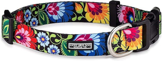 Lucky Love Dog Collars, Vivid Floral Dog Collar, Cute Dog Collar for X-Large Female Dogs, Spring & Summer Themed Flower Print, Blackbird, Extra Large