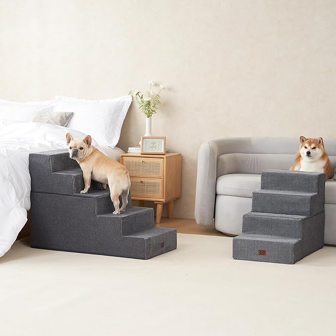 EHEYCIGA Dog Stairs for High Bed 25”H, 5-Step Extra Wide Dog Steps for Bed, Pet Steps for Small Dogs and Cats, Non-Slip Balanced Dog Indoor Ramp, Grey