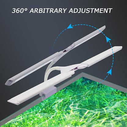 LED Aquarium Light Full Spectrum Clip Fish Tank Light Plants Light 360° Adjustable 2 Light Bar Super-Bright 13.2W Suitable for 20-75 Gal Fish Tank