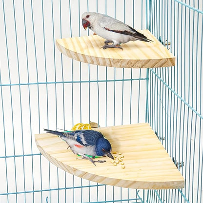 2 Pcs Bird Perch Platform 2 Sizes Wooden Parrot Perch Corner Sturdy Parrot Perchs 5.12 and 6.7 inch Fan Shape Flat Perches Stand Playground Cage Exercise Accessories for Gerbil Birds Hamster Parrots