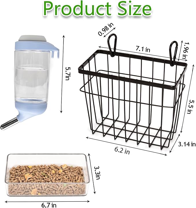 SANGLE SOPFFY Rabbit hay Feeder Small Animal Feeding Set with 350ml Water Bottle, Hay Rack, Pellet Dish for Guinea Pigs, Chinchillas, Bunny- Multifunctional Pellet Food Bowl Dispenser