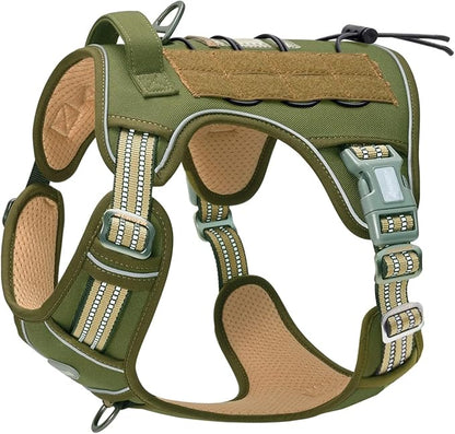 Auroth Tactical Dog Harness for Small Medium Large Dogs No Pull Adjustable Pet Harness Reflective K9 Working Training Easy Control Pet Vest Military Service Dog Harnesses M, Green