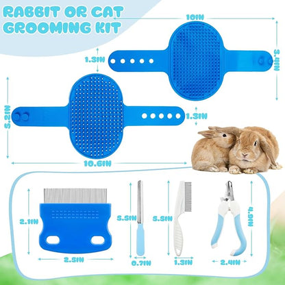 16 Pcs Rabbit Playpen Starter Kit, 47.2" x 47.2" x 15" Waterproof Cage Tent with Ground Nails, Storage Bag, Food Water Bowls, Grooming Tools, Grass Rugs for Bunny, Guinea Pigs, Small Animals