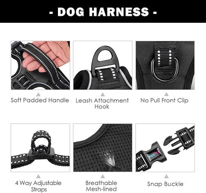 PHOEPET No Pull Dog Harnesses for Small Dogs Reflective Adjustable Front Clip Vest with Handle 2 Metal Rings 3 Buckles [Easy to Put on & Take Off](XS, Black)