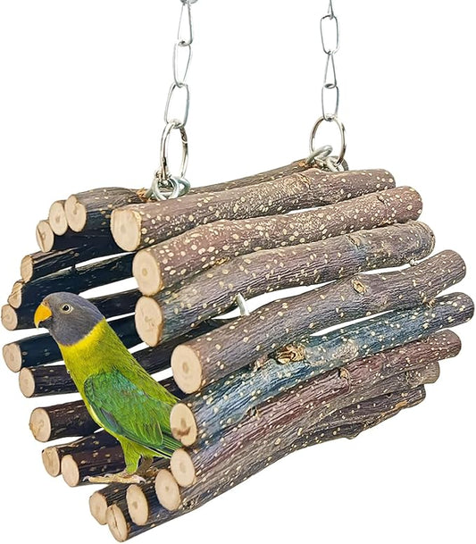 BNOSDM Wooden Bird Tunnel Parrot Swing Toys Natural Fruitwood Hanging Nest Parrot Hammock Bird Cage Accessories for Conures, Parakeets, Budgies, Finches, Cockatiels, Lovebirds (S)